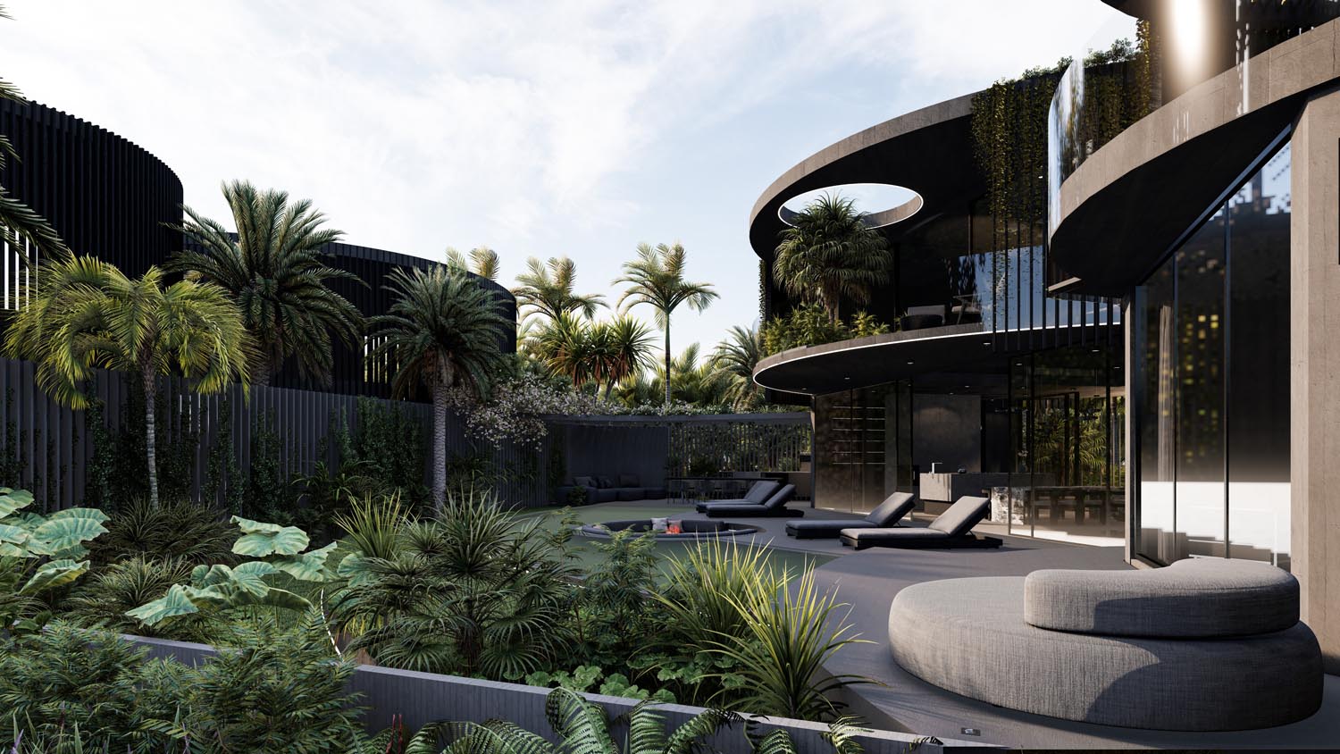 round concrete villas bali