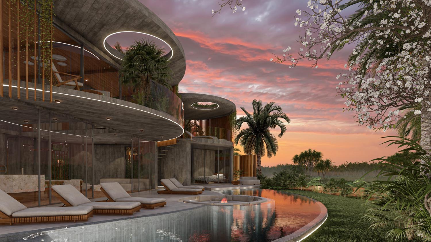 round concrete villas bali